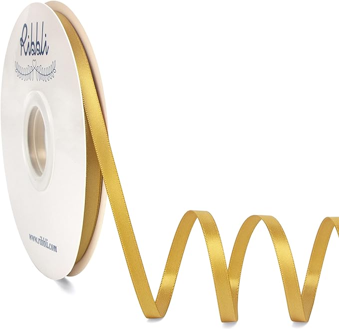 Ribbli Gold Satin Ribbon, Double Faced Satin 1/4 inch x Continuous 50 Yards by Ribbli