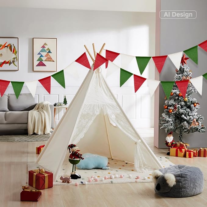 G2PLUS Pre-Strung Christmas Burlap Banners, 39Ft Red Green White Fabric - Image 4