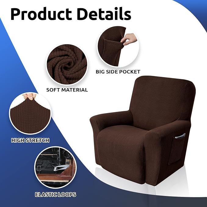 Recliner Chair Covers, 1-Piece Lazy Boy Recliner Covers, Chocolate | Washable - Image 7