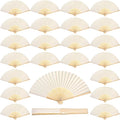 Qunclay 60 Pcs White Paper Hand Fans Bulk Bamboo Folding Handheld Wedding Fans by Qunclay