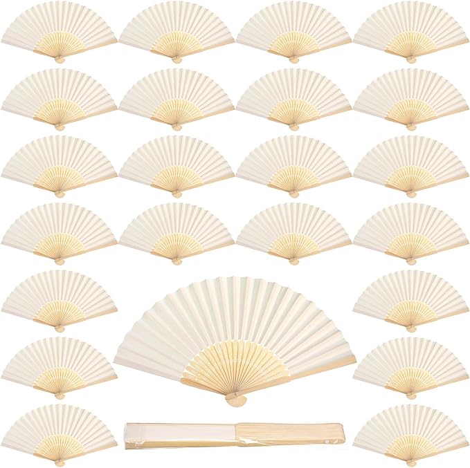 Qunclay 60 Pcs White Paper Hand Fans Bulk Bamboo Folding Handheld Wedding Fans by Qunclay