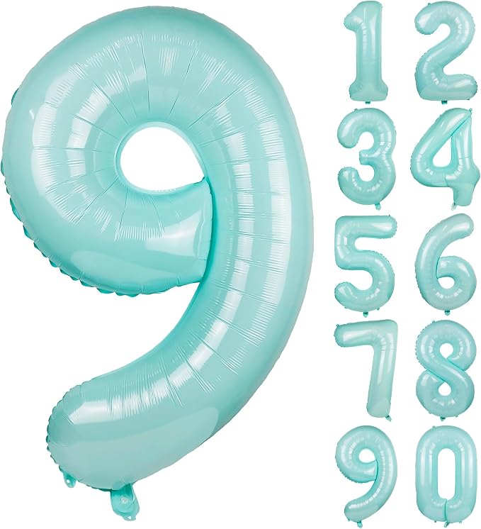 Macaron Blue Number 9 Balloon 40in Large Helium Foil Polyester Film Balloon | by Exquisitehighqualitypartydecorationstomeetyoureveryneed%EF%BC%81