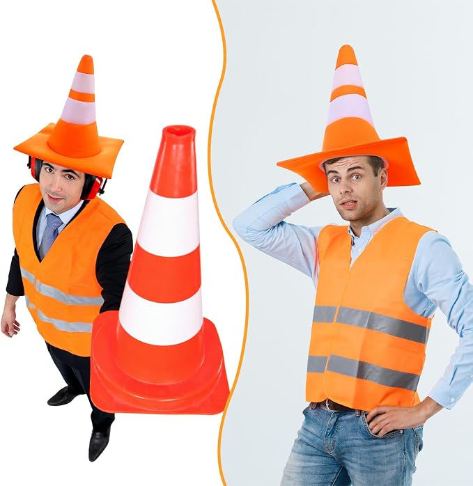 Yalikop Orange Traffic Cone Hat Halloween Construction Hat Funny Road Worker - Image 7