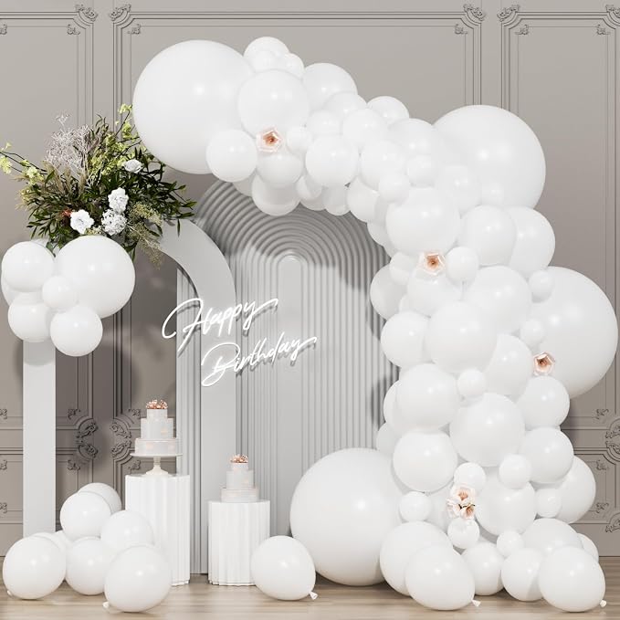 104pcs White Balloon Garland Arch Kit, Different Sizes 18 12 10 5 Inch | White by OWPFJG
