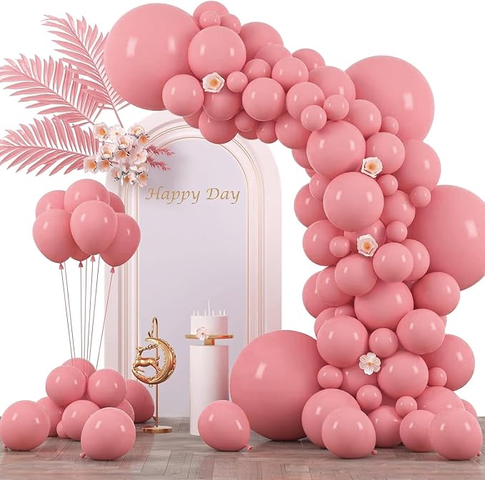Voircoloria 130pcs Retro Pink Balloons Garland Arch Kit, 18 12 10 5 Inch | by Voircoloria