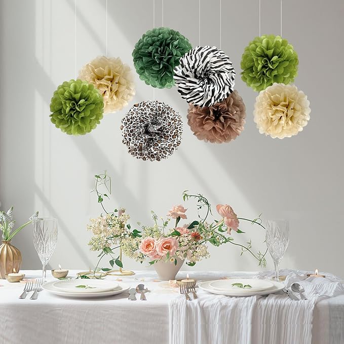 ANSOMO Jungle Safari Tissue Paper Pom Poms Wild Animal Leopard Zebra Print - Image 4