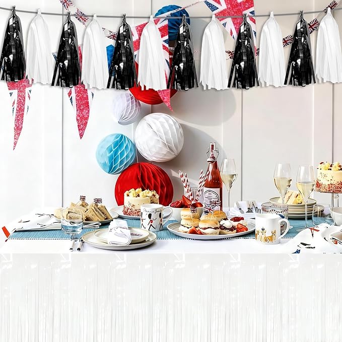 3P Black White Tassel Banner Garland Metallic Foil Fringe Banner Tinsel Tassels - Image 6