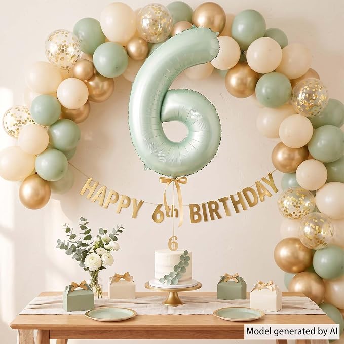 Olive Green Number 6 Balloon 40 Inch, Sage Foil Numeral - Image 7