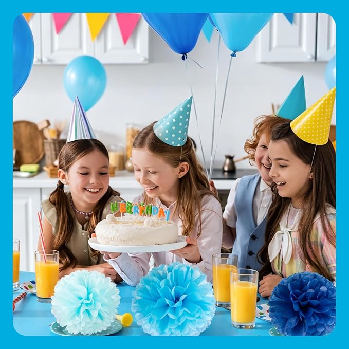Blue Tissue Paper Tassel Garland 15 Pcs & Tissue Paper Pom Poms 6 Pcs Set - Image 3
