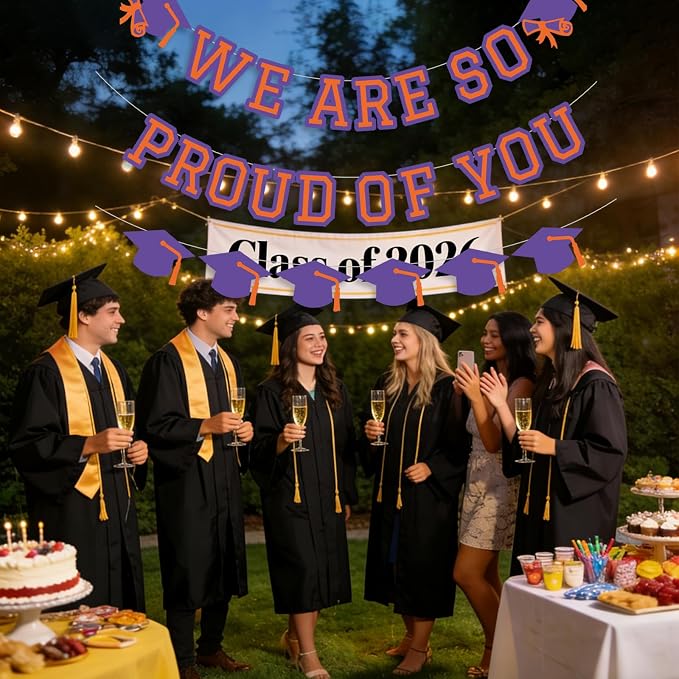 We Are So Proud Of You Banner Graduation Party Decorations Congrats Grad Cap - Image 5