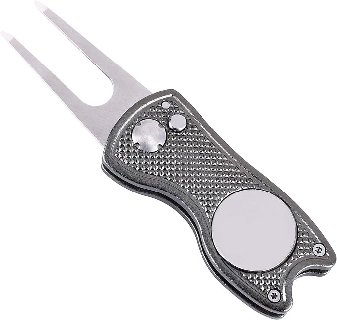 Mile High Life Microfiber Waffle Pattern Golf Towel | Club Groove Cleaner Brush | Foldable Divot Tool with Magnetic Ball Marker (Gray Towel/Brush/Fish Divot)