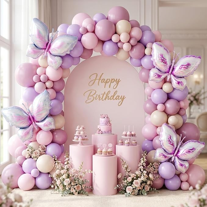 Biapian Pink and Purple Balloons, Giant Butterfly Balloons Foil, 12 Inch Ivory - Image 5