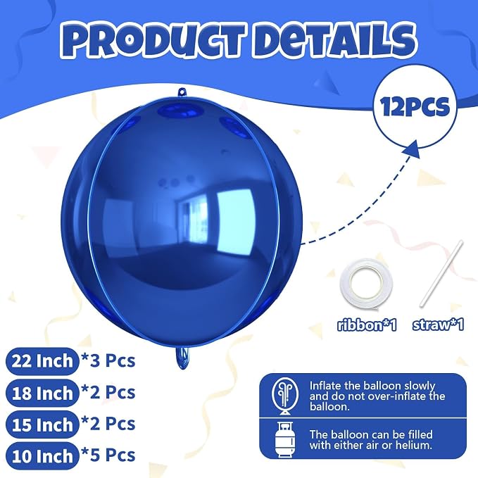 Biapian 12 Pcs Navy Blue Round Foil Balloons, Deep Navy Blue Balloons - Image 2