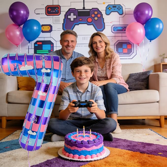 40 Inch Video Game Themed Number 7 Balloon, Birthday Party Decorations | Large - Image 4