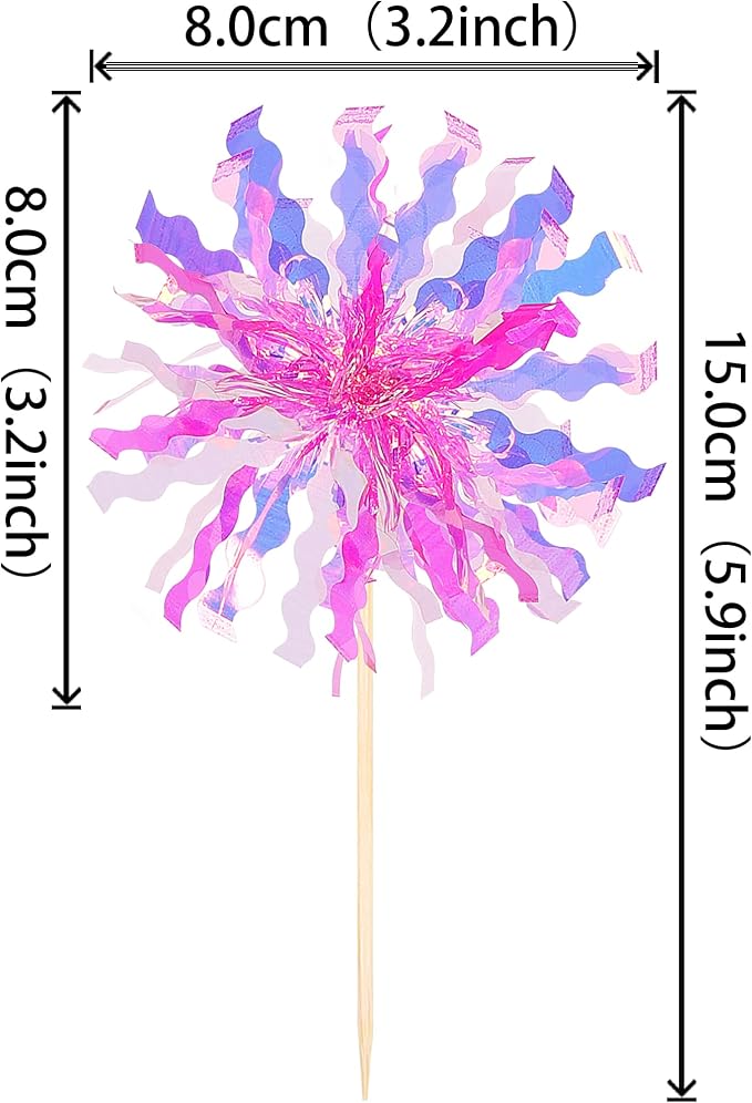 30 PCS Foil Firework Cupcake Toppers Sparkle Tinsel Cupcake Picks Happy - Image 2