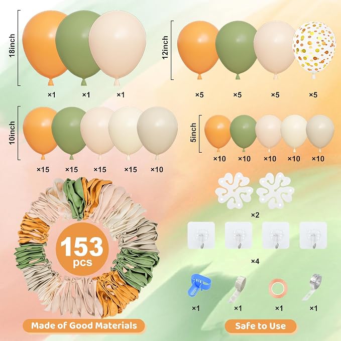 Amandir 153pcs Green Orange Balloon Garland Arch Kit Different Sizes | 18 12 10 - Image 2