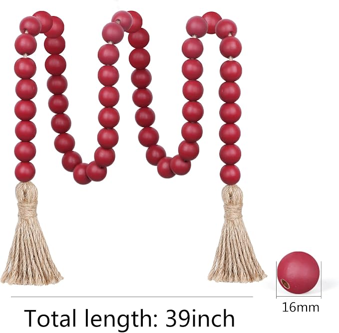 Meplait 39in Wood Bead Garland, Farmhouse Beads - Image 6