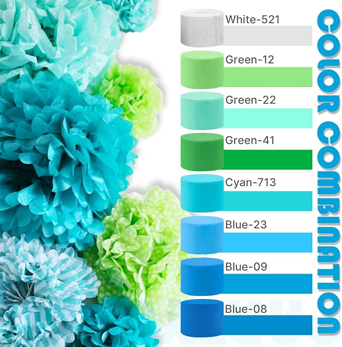 PartyWoo Blue Light Sky Blue Crepe Paper Streamers 6pcs 492 FT | Birthday - Image 3