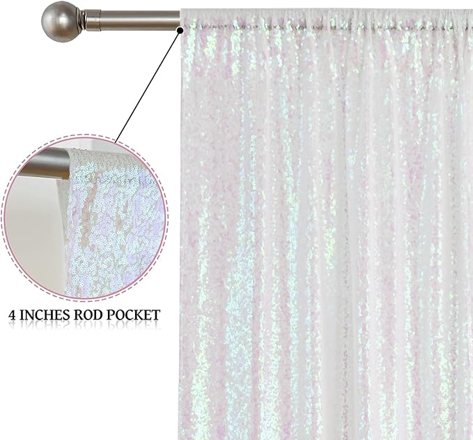 Sugargirl White Iridescent Sequin Backdrop Curtain 7FTx7FT Glitter White - Image 5