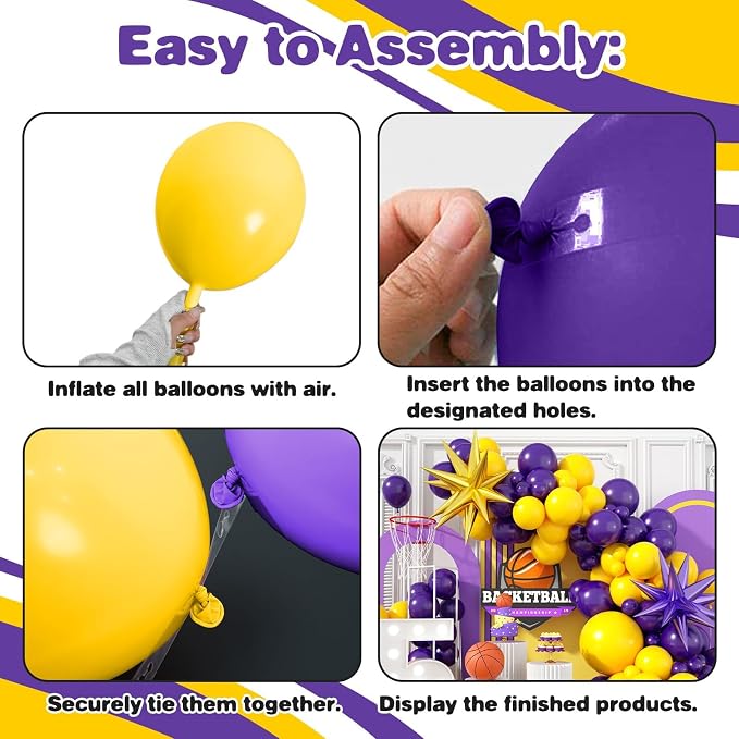 Purple and Yellow Balloon Arch Kit, Basketball Balloons - Image 3