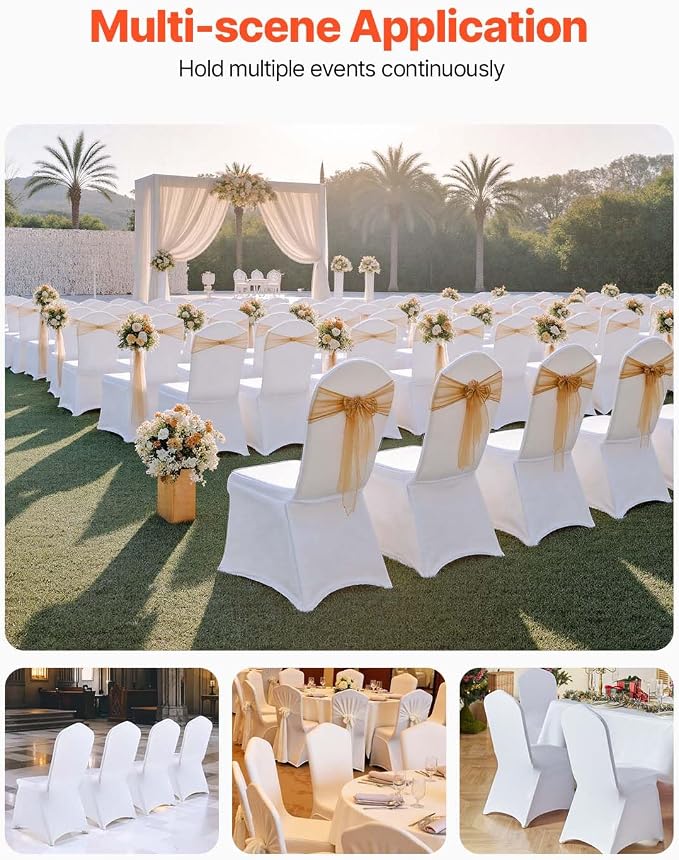 VEVOR 100 Pcs White Chair Covers Polyester Spandex Chair Cover Stretch - Image 2