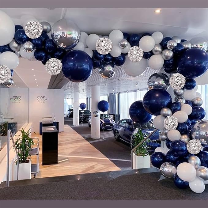 Navy Blue Silver Balloons Garland Kit, Party decor | Dark Blue White Silver - Image 6