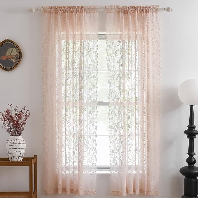 FINECITY Blush Floral Sheer Lace Curtains - Image 7