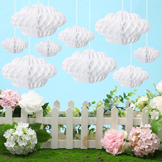 Affrolling 20 Pcs 3D Cloud Decorations Hanging Honeycomb Decor Artificial Cloud - Image 5