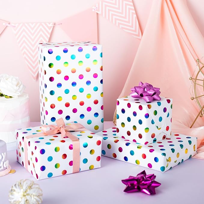 Yarcony Colorful Polka Dot Wrapping Paper,Gift Wrapping Paper, Rainbow Polka-Dot Gift Wrap for Present Packaing, Boy Girl Birthday, Party, Holiday,Christmas and Celebrations(17 Inch X 16.5 Feet)