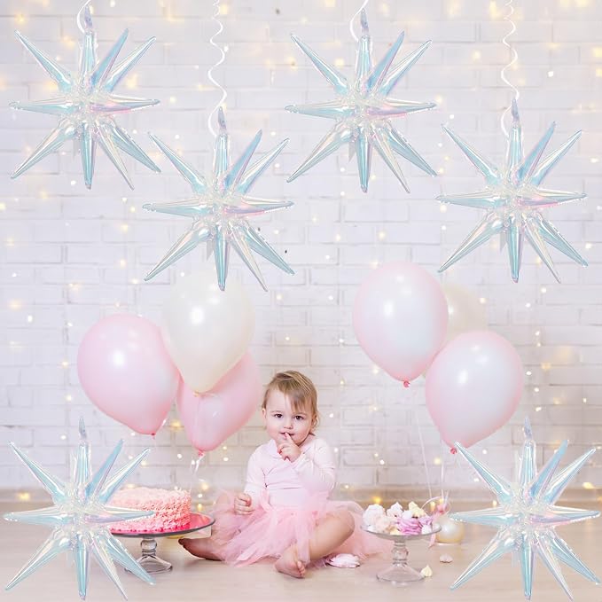 HILAVO 6PCS Iridescent Star Balloons, 22Inch Huge Iridescent Explosion Star - Image 3
