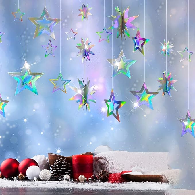 Cheerland Iridescent Star Party Decorations Holographic Hanging Stars Garlands - Image 5