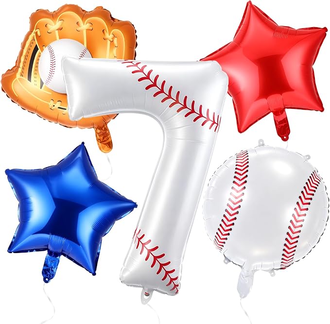 Jenaai Number 7 Baseball Balloons White Red and Blue Baseball Glove Balloons by Jenaai