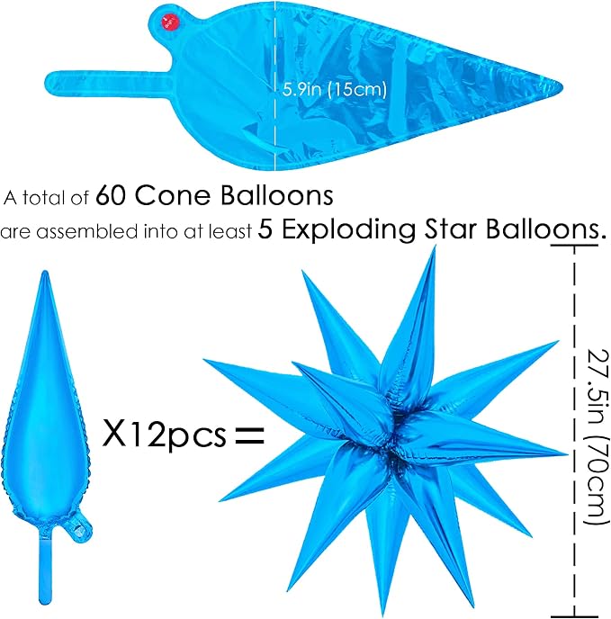 ZAKVOOR 60 Pcs Star Balloons 12 Spike Foil Explosion Party Decoration Balloons - Image 2