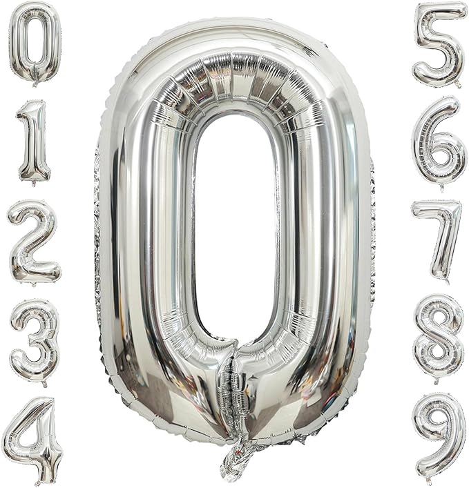 Silver Number 0 Balloon, 40 Inch Large Number Foil Mylar Balloons by PatiCool