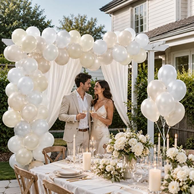 60PCS Pearl White Balloons, 12 Inch Double Stuffed Ivory Sand White Latex - Image 7