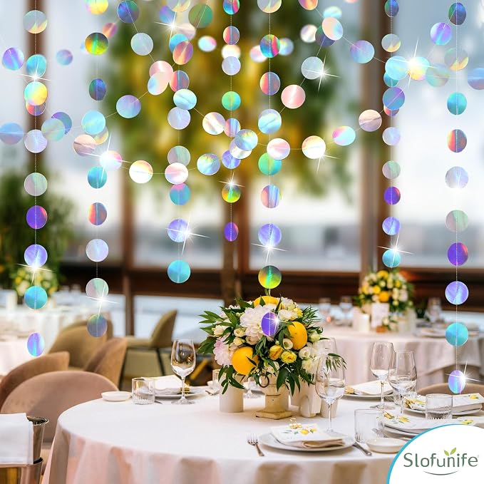 4 Pack Iridescent Party Decorations Holographic Circle Garlands | - Image 6