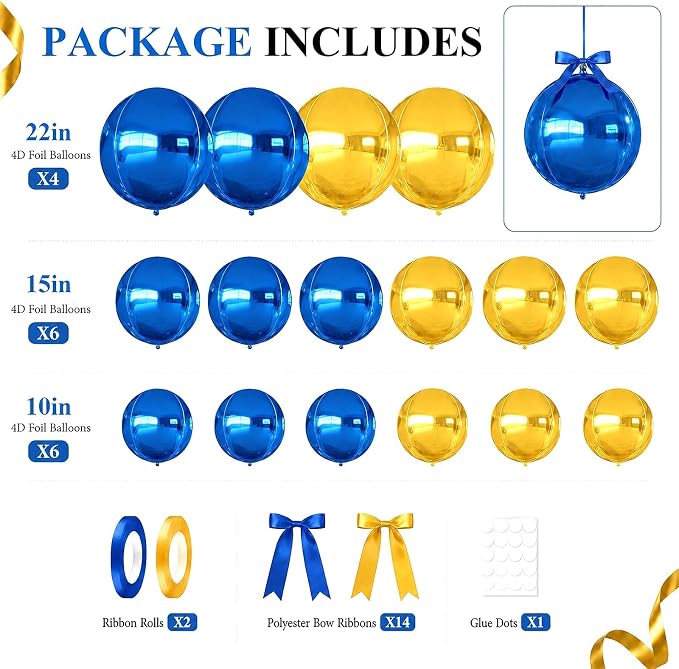 Blue Gold Round Foil Balloons - Image 2