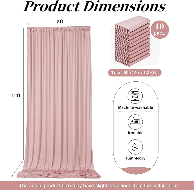 50ft x 12ft Dusty Pink Backdrop Curtains - Image 6
