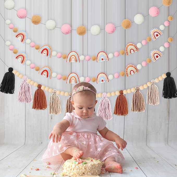 4 Pcs Boho Felt Banner Classroom Tassel Garland Felt Rainbow Decoration - Image 7