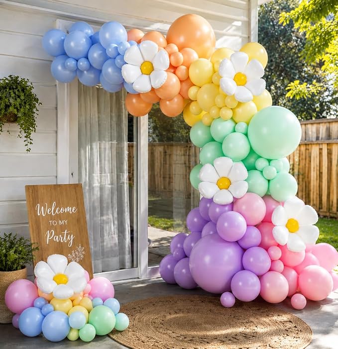 Daisy Balloon Garland Arch Kit 158Pcs, Pastel Rainbow Daisy Balloon Arch Kit - Image 5