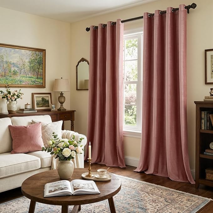 BULBUL Velvet Dusty Pink Blackout Curtains 96 inch Long - Image 2