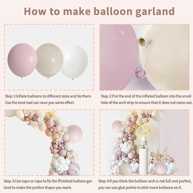 Dusty Pink Sand White Ballloons Arch Kit, Party Decor | Light Retro Pink Beige - Image 3
