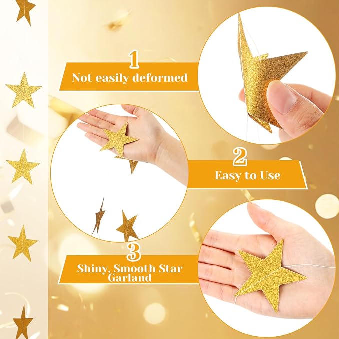 Spakon 65 Feet Glitter Star Paper Garland Banner Hanging Decoration Star - Image 3
