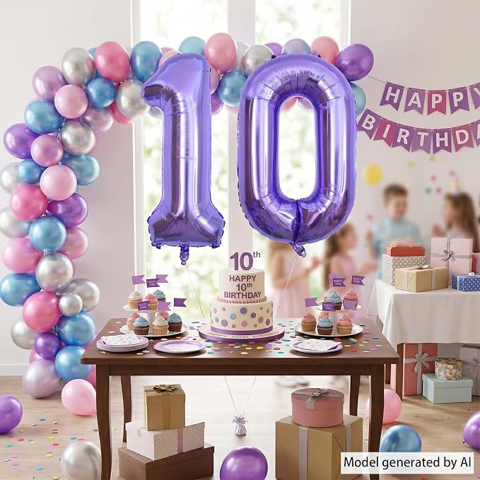 Purple Number 10 Balloon 40 Inch, Giant Mylar Foil Number 1 and 0 Balloons - Image 3