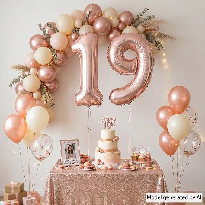 Rose Gold Number 19 Balloon 40 Inch, Luxe Foil - Image 7