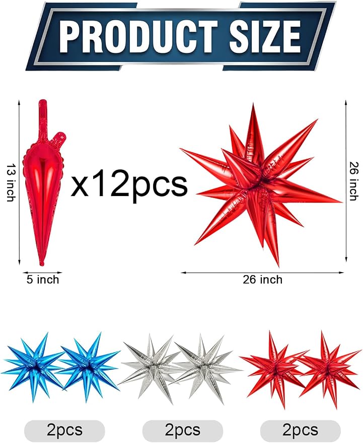 72 PCS Star Foil Balloons, 26 Inch Large Explosion Red White and Blue Star - Image 4
