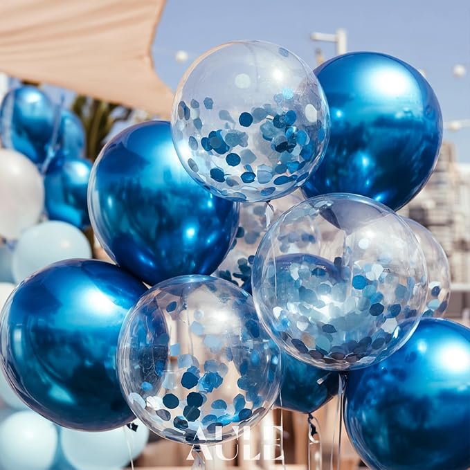 AULE 42Pcs Metallic 12 Inch Blue Confetti Balloons Set | Blue Party Balloons - Image 4