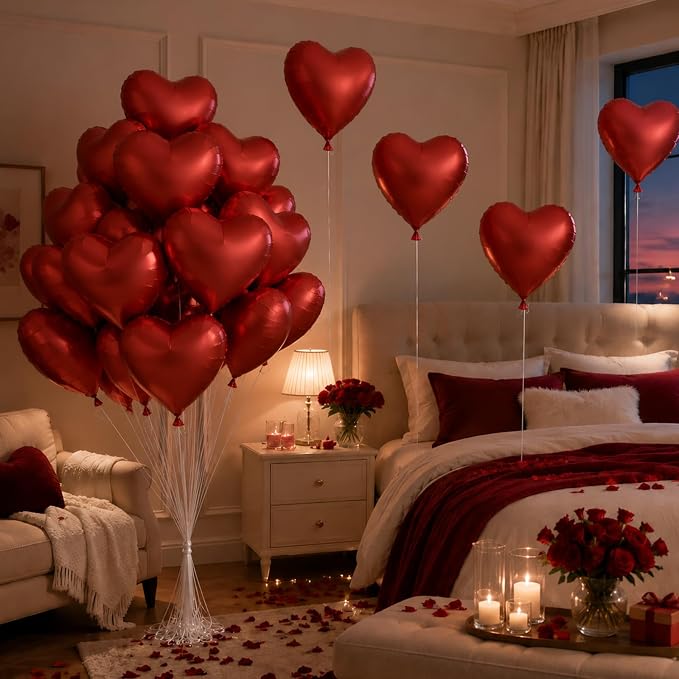 TONIFUL 15 Pack 18 Inch Matte Red Heart Foil Balloons – Red Mylar Heart Balloons - Image 3