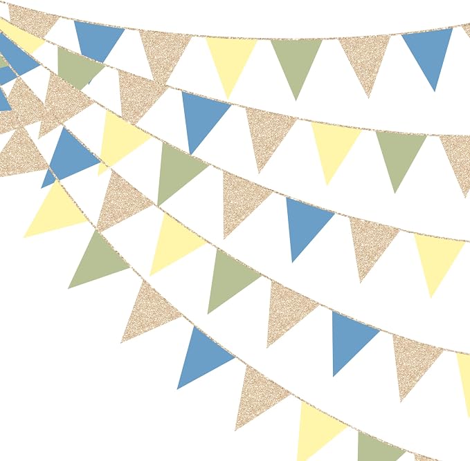 Champagne Gold Dusty Blue Sage Green Yellow Pennant Banner Flag Olive Green by pinkblume