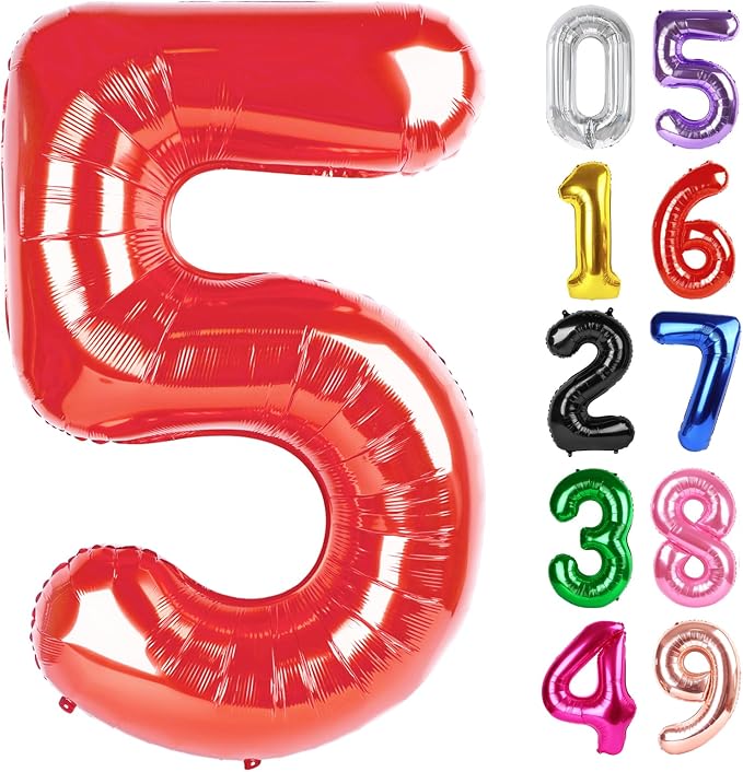 Red Number 5 Balloon 40 Inch, 5th Birthday Party Decorations Men Women | Foil by IWERP